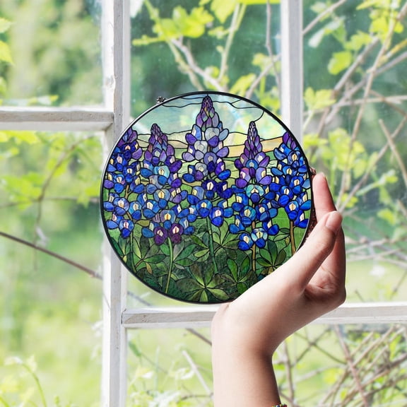 Texas Bluebonnet Flower Glass Suncatcher, Floral Window Hanging v4, 3.5 in