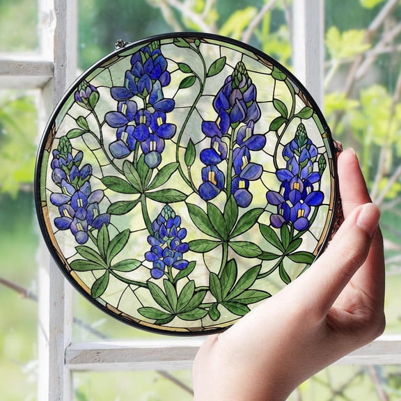 Texas Bluebonnet Flower Suncatcher, Glass Not Acrylic Suncatcher, Flowers Window Hanging Decor, Flower Lover Gift Id-0226-Vtvb, Suncatcher Window Hanging, 7.9 in