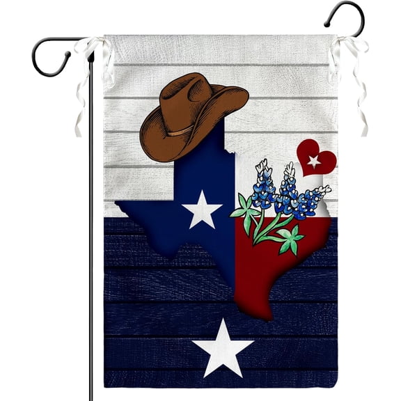Texas Bluebonnet Garden Flag 12 x 18 Inch Texas Cowboy Hat Yard Flags Western Flags Double Sided Banners for Outdoor Yard Decor Souvenirs Gifts