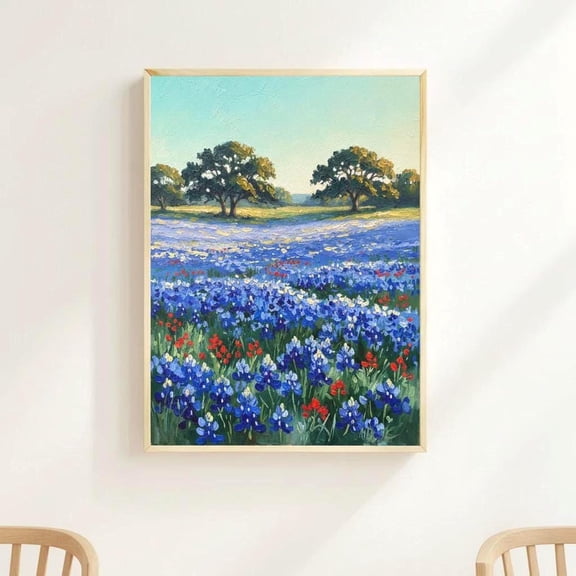Texas Bluebonnet Hill Country Spring Wildflower Landscape Decor Wall Art