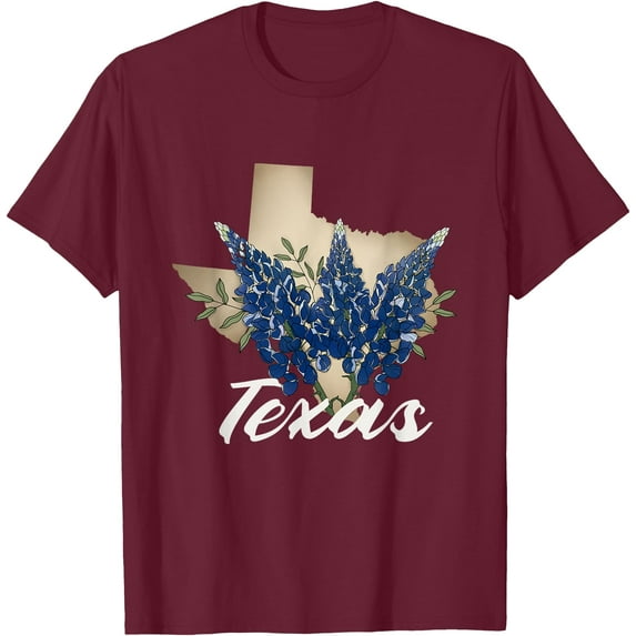 Texas Bluebonnet Pride with Spring Wildflowers Unisex T-Shirt for Men Women Kids Toddler,Maroon Color,Size M
