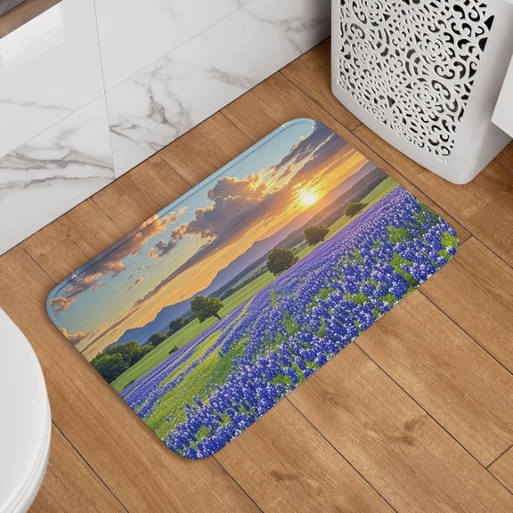 Texas Bluebonnet Scenery Non-Slip Absorbent Doormat Soft Washable Floor Mat for Kitchen Bedroom Bathroom Decor 16 x 24 Inch