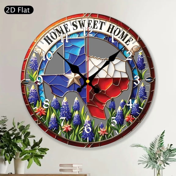 Texas Bluebonnet Stained Glass Round Wall Clock Home Sweet Home Lone Star State Home Decor Texas Gift
