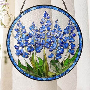 Texas Bluebonnet Stained Glass Suncatcher, Texas State Flower Window Hanging Decoration, Bluebonnet Sun Catcher, Texas Gift, Flower Lovers, 3.5 in