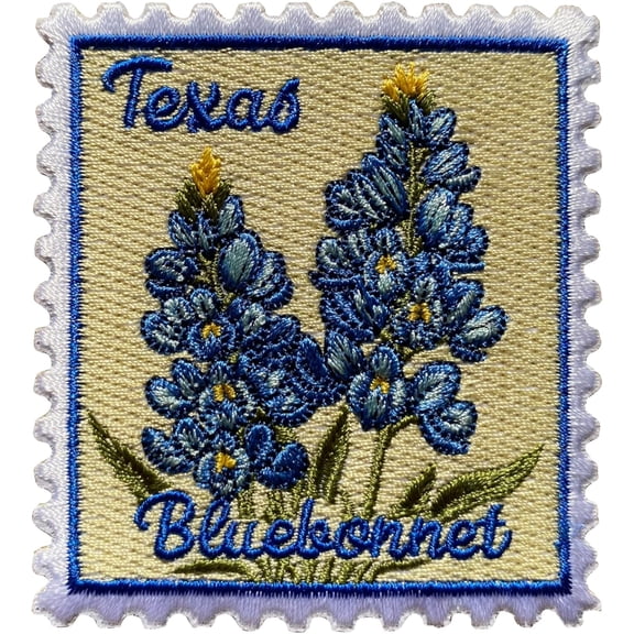 Texas Bluebonnet Stamp Patch, State Flower Size 3 Inches Iron On Embroidery Patches for Hats Clothes Backpacks Jeans, Aesthetic DIY Sew On Patches, Fabric Patch, Vintage Gift for Boys Girls