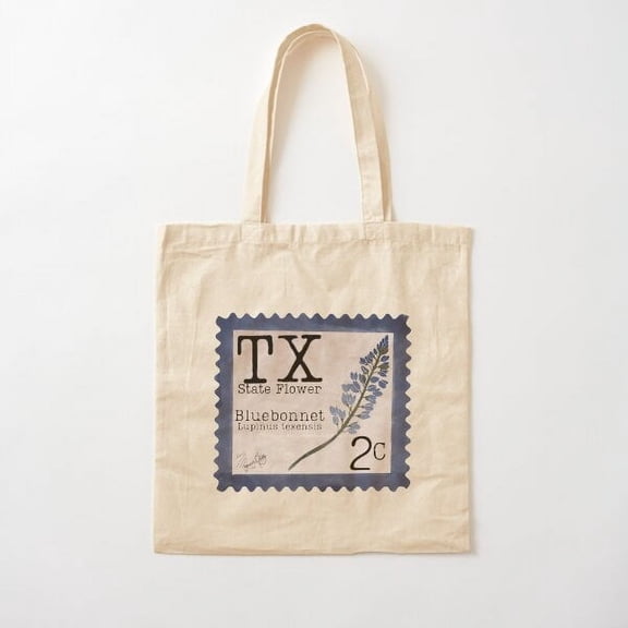 Texas Bluebonnet: Texas State Flower Stamp Canvas Tote Bags, Reusable Shopping Bag