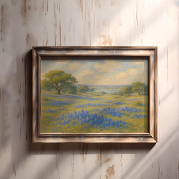 Texas Bluebonnet Wall Art Print, Spring Floral Decor, Landscape Artwork Unframed Paper Print