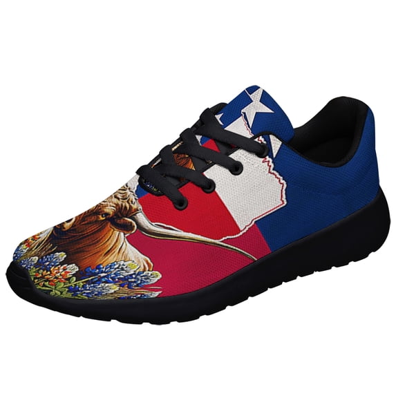 Texas Bluebonnet and Longhorn Shoes Sneakers Black Size 11