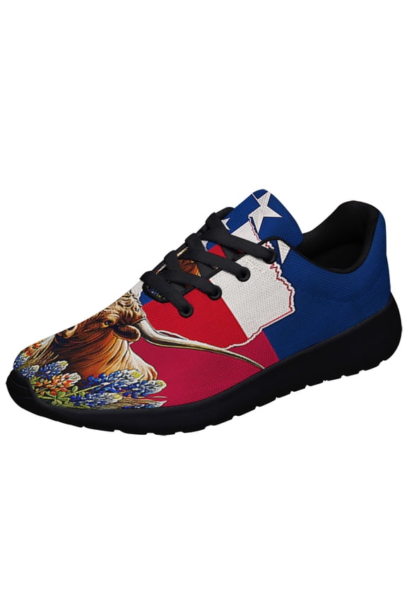 Texas Bluebonnet and Longhorn Shoes Sneakers Black Size 3.5