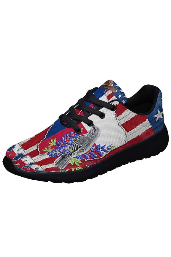Texas Bluebonnet and Mockingbird American flag Shoes Sneakers Black Size 10