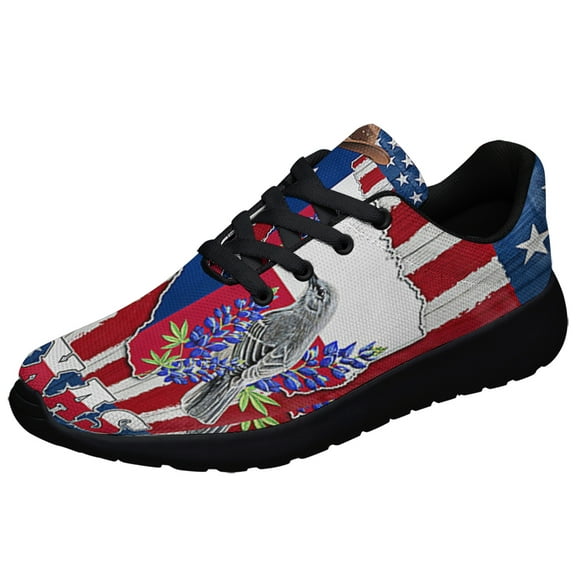 Texas Bluebonnet and Mockingbird American flag Shoes Sneakers Black Size 3.5