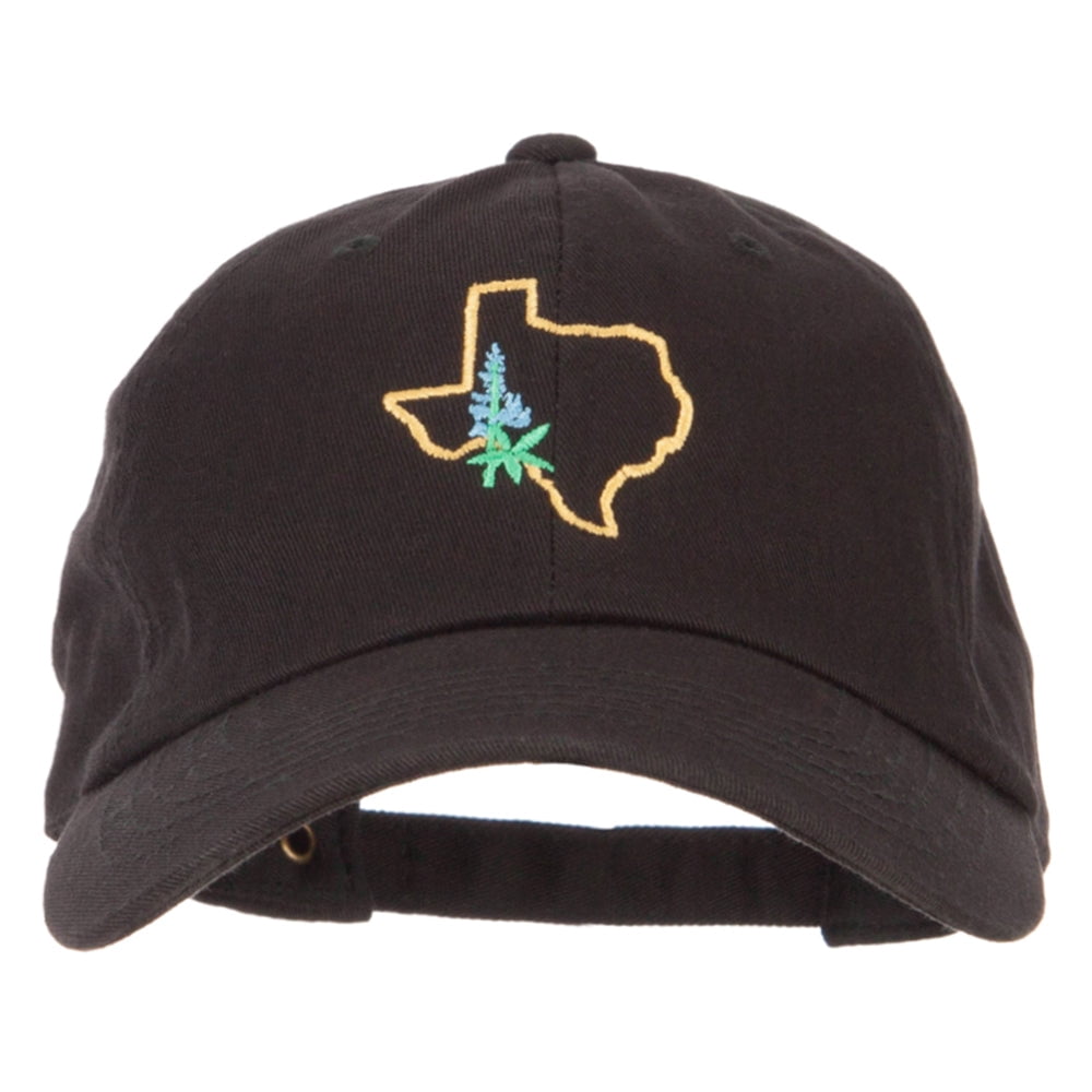 Texas Bluebonnet with Map Embroidered Unstructured Washed Cap - Black OSFM