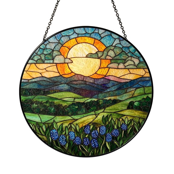 Texas Bluebonnets Faux Stained Glass Suncatcher for Window, Floral Light Catcher Decor, Nature Inspired Home Gift Idea