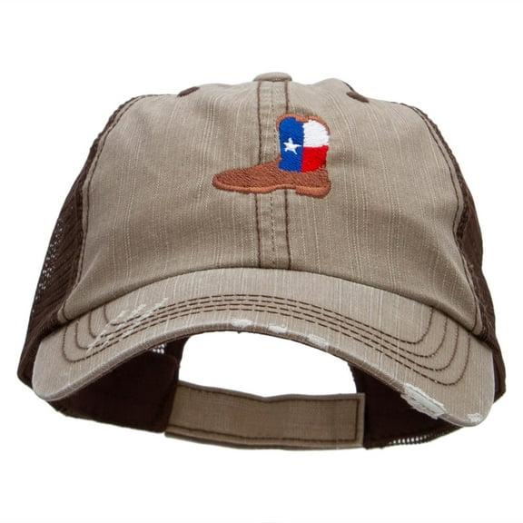 Texas Boot Embroidered Low Profile Special Cotton Mesh Cap - Khaki Brown OSFM