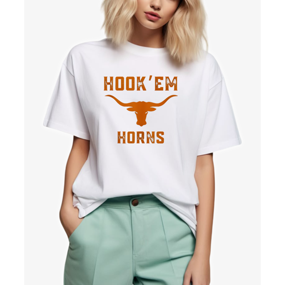 Texas Bull Horns Mascot Pride Burnt Orange Retro Inspired Artwork Unisex T-Shirt V90499, up to size 5XL