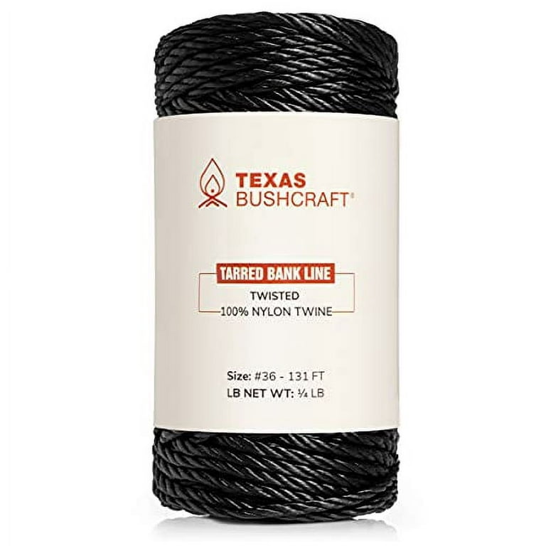 Texas Bushcraft Tarred Bank Line Twine - #36 Black Nylon String for  Fishing, Camping and Outdoor Survival , Strong, Weather Resistant Bankline  Cordage