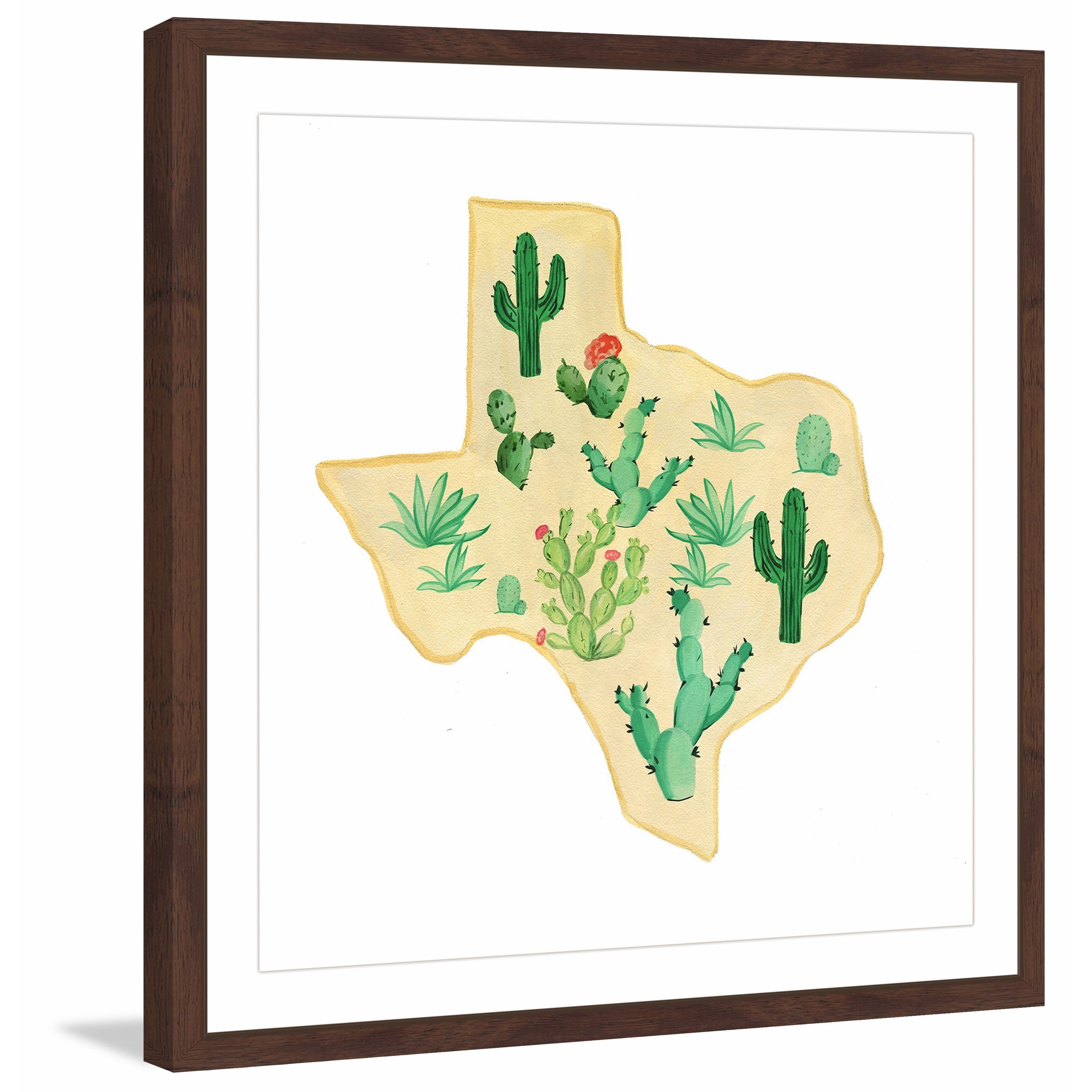 Texas Cactus Square Dark Brown Framed Canvas Print