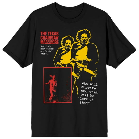 Texas Chainsaw Massacre Leatherface Collage Men's Black Crew Neck Short Sleeve T-shirt-3XL
