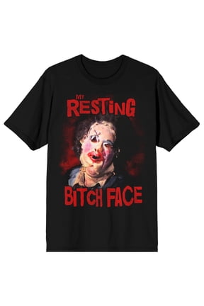 Texas Chainsaw Massacre Leatherface Resting Bitch Face Adult Black Crew Neck Short Sleeve T-shirt-Small