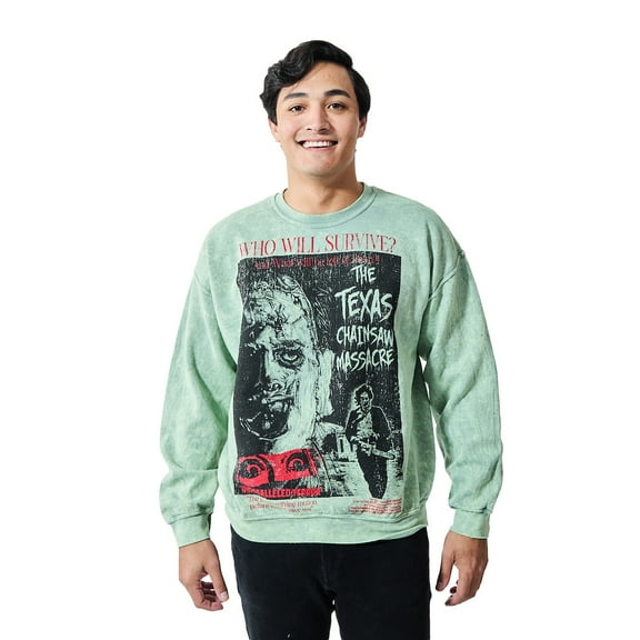 Texas Chainsaw Massacre Who Will Survive Oversized Poster Adult Unisex Mineral Washed Crew Neck Long Sleeve Sweatshirt-Medium
