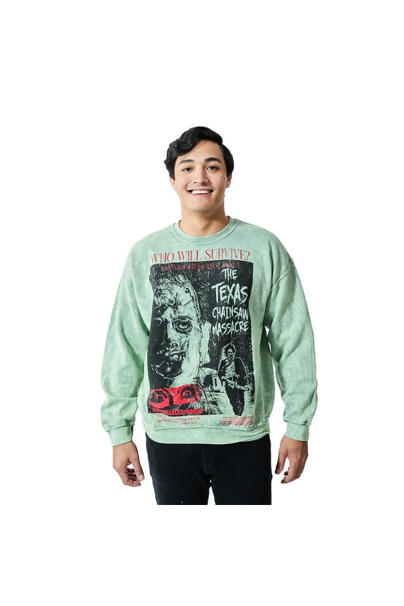 Texas Chainsaw Massacre Who Will Survive Oversized Poster Adult Unisex Mineral Washed Crew Neck Long Sleeve Sweatshirt-Medium