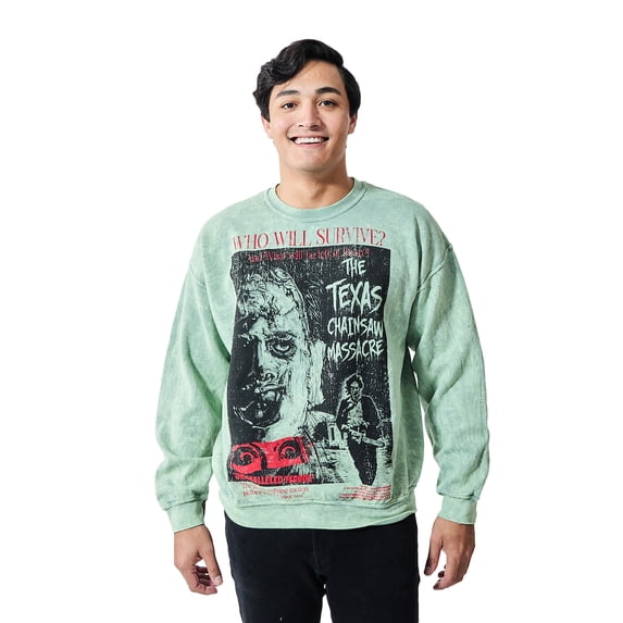 Texas Chainsaw Massacre Who Will Survive Oversized Poster Adult Unisex Mineral Washed Crew Neck Long Sleeve Sweatshirt-Small