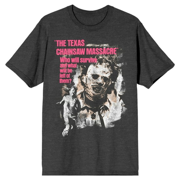 Texas Chainsaw Massacre Who Will Survive... With Leatherface Men's Charcoal Heather Short Sleeve Tee-3XL