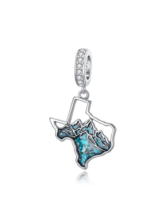 Texas Charms for Bracelet 925 Sterling Silver Turquoise Mountain Texas Map Charm Beads Jewelry for Women Love TX Birthday Christmas Gifts