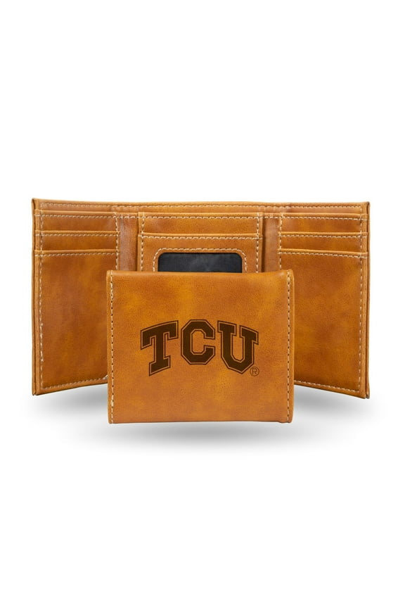 Texas Christian TCU NCAA Horned Frogs Brown Trifold Wallet with Clear ID Window