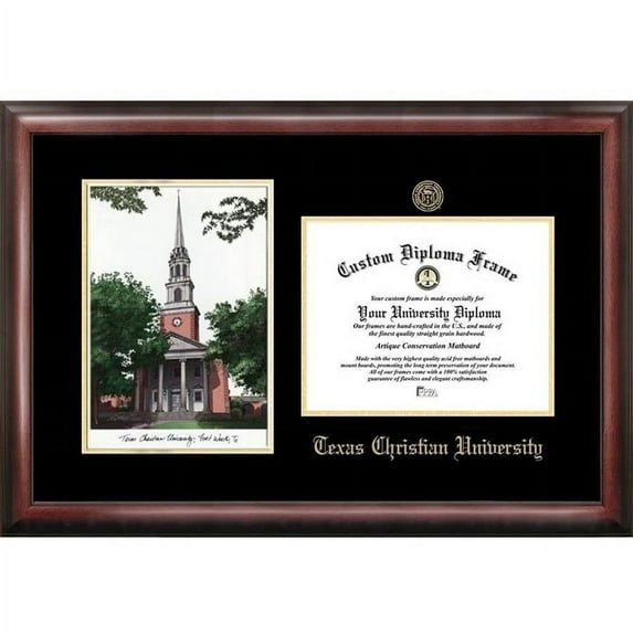Texas Christian University 8.5" x 11" Gold Embossed Diploma Frame with Campus Images Lithograph