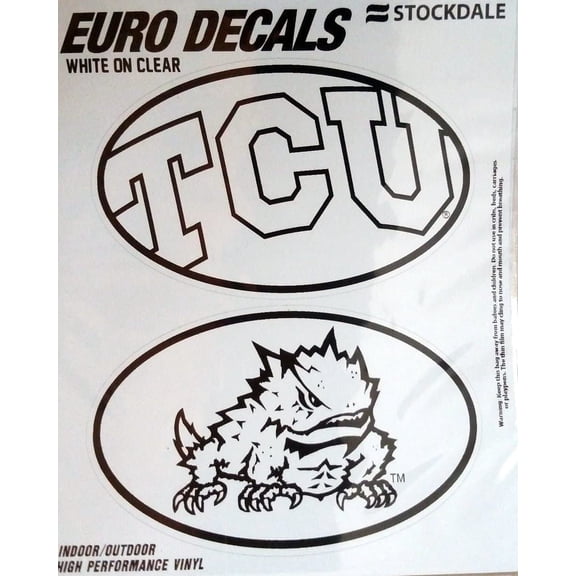 Texas Christian University Horned Frogs TCU 2-Piece White and Clear Euro Decal Sticker Set, 4x2.5 Inch Each