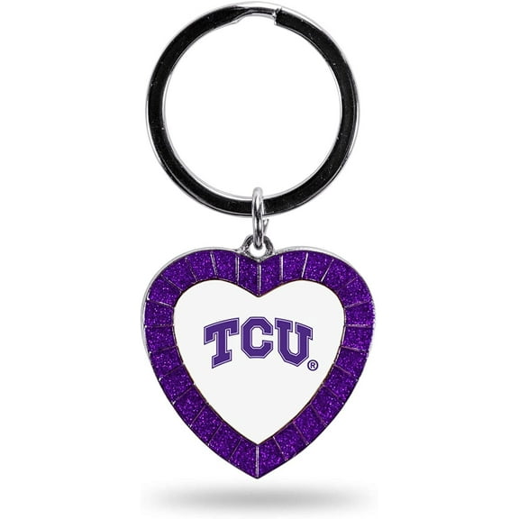 Texas Christian University Horned Frogs TCU Keychain Rhinestone Heart Colored, Purple, 3-inches in length