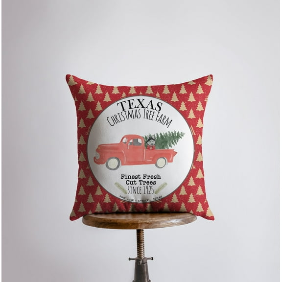 Texas Christmas Tree Farm | Red Christmas Truck | Pillow Cover | Christmas Decor | Throw Pillow | Home Decor | Rustic Christmas Decor