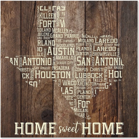 Texas Cities State Shape Rustic Wall Sign 12x12 (Brown)