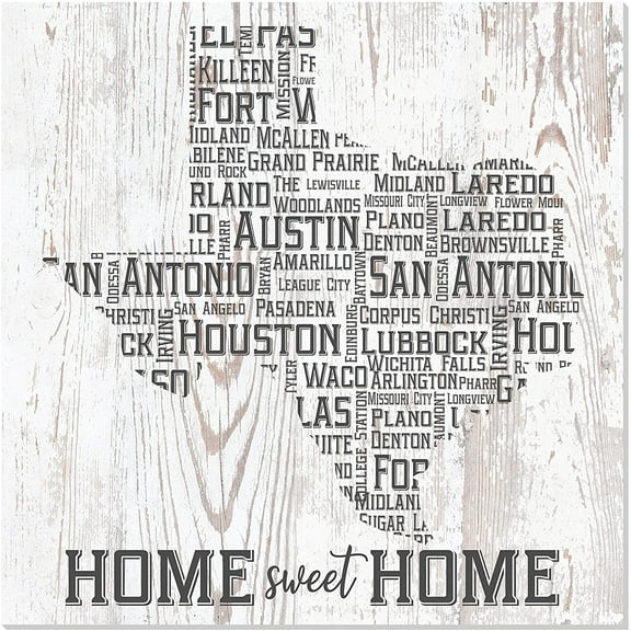 Texas Cities State Shape Rustic Wall Sign 12x12 (White)
