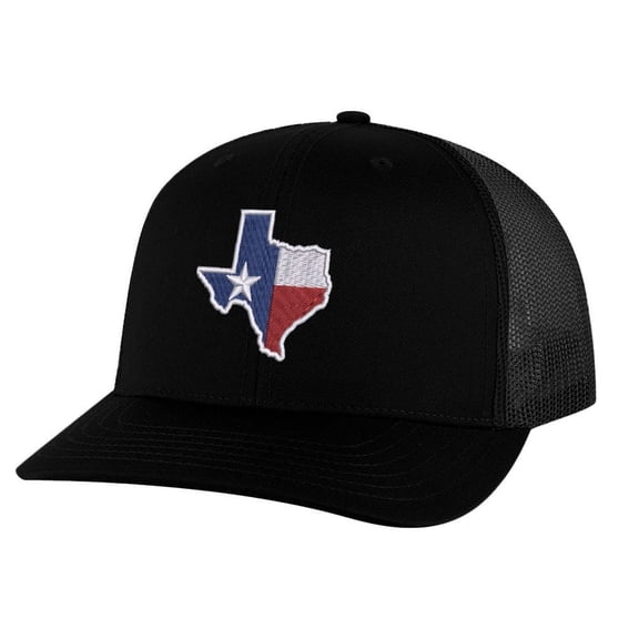 Texas Trucker Hat - Embroidered State Flag Design - Lone Star Texas Cap Snapback (Black)