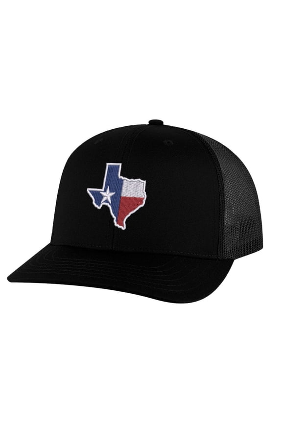 Texas Trucker Hat - Embroidered State Flag Design - Lone Star Texas Cap Snapback (Black)