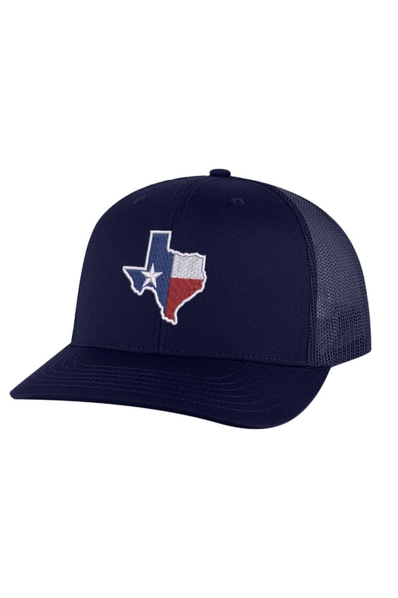 Texas Trucker Hat - Embroidered State Flag Design - Lone Star Texas Cap Snapback (NavyBlue)