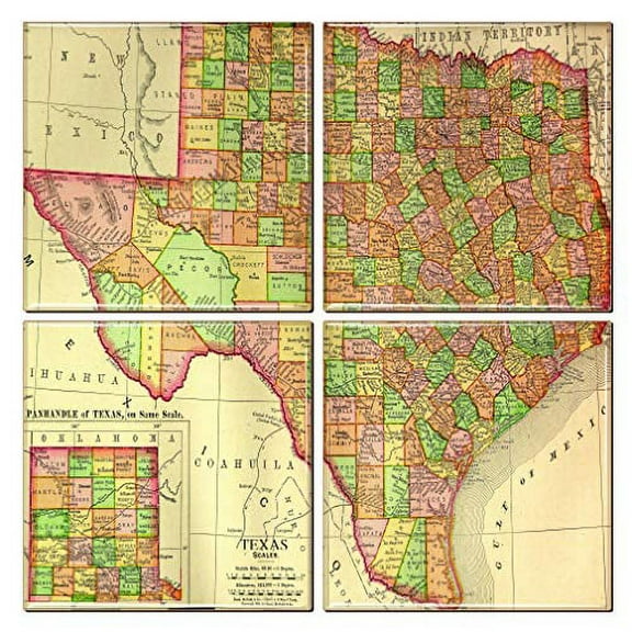 Texas Coaster of Vintage Map (Set of 4)