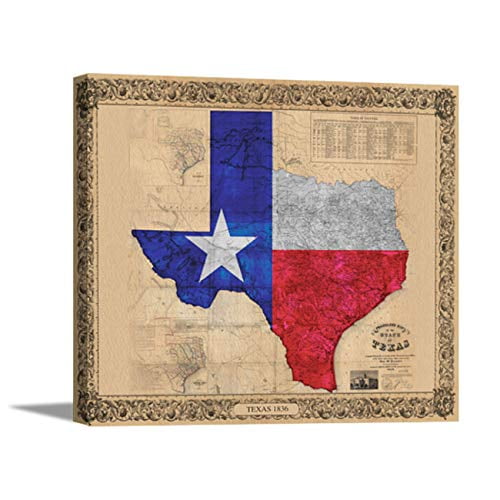 Texas Color Map | Historic Texas Map on Gallery Wrap Canvas | 20L X 25W" Inches