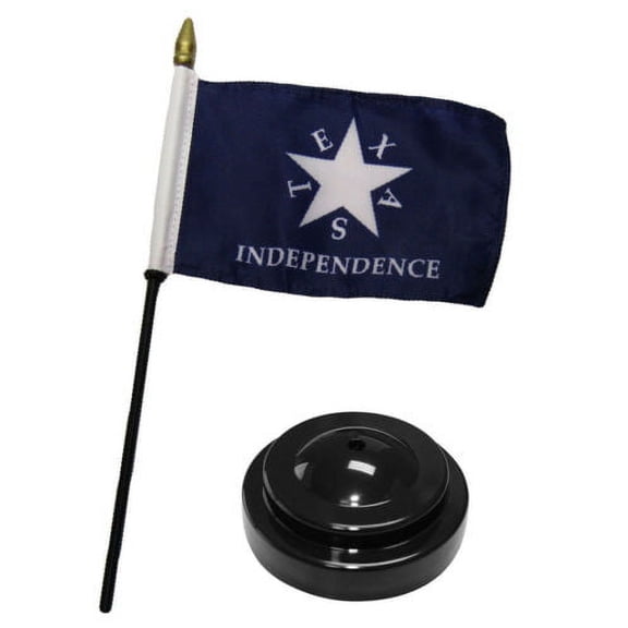 Texas Conrad Zavala Independence 4"x6" Flag Desk Wood Stick Staff Black Base