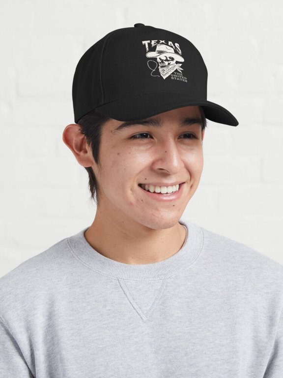 Texas Cowboy Skull Beige Baseball Cap, Western Gothic Graphic Design, Classic Hat