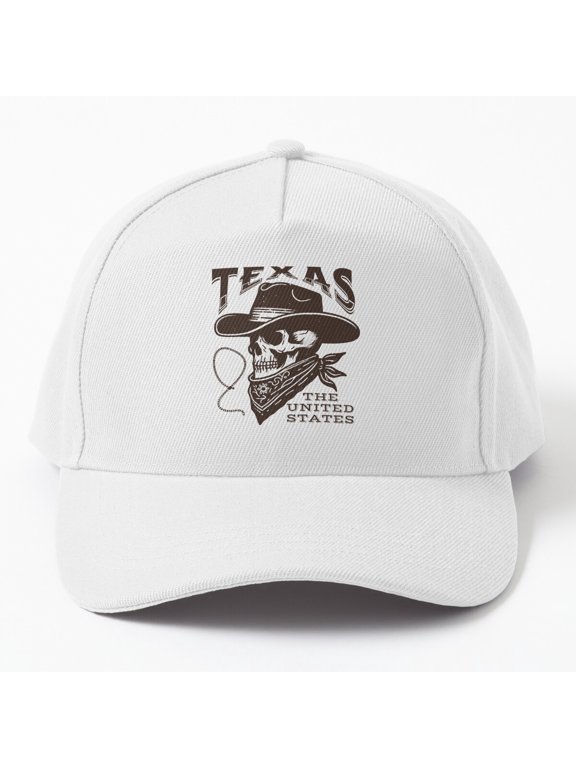Texas Cowboy Skull Brown Baseball Hat, Western Gothic Graphic Design, Classic Cap