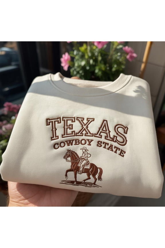Texas Cowboy State Embroidered Sweatshirt, Vintage Texas Horse Crewneck, Texas Pride Gift, Western Aesthetic Apparel, Lone Star State