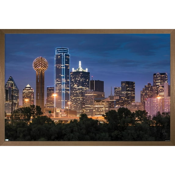Texas - Dallas Skyline Wall Poster, 14.725" x 22.375" Framed