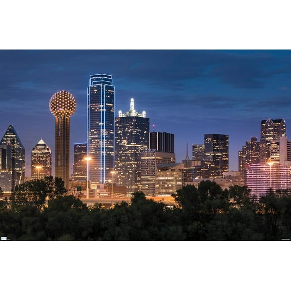 Texas - Dallas Skyline Wall Poster, 14.725" x 22.375"