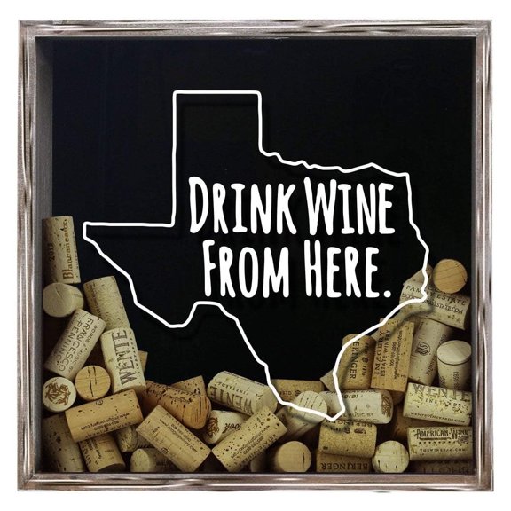 Torched Texas Wine Cork Shadow Box Wall Mount Decor 13"x13"x3" Gray