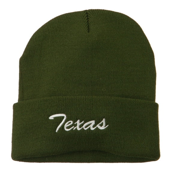 Texas Embroidered Long Cuff Beanie - Olive OSFM