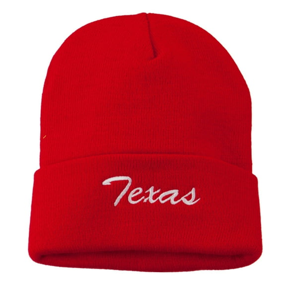 Texas Embroidered Long Cuff Beanie - Red OSFM