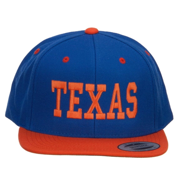 Texas Embroidered Two Tone Snapback Cap - Royal Orange OSFM